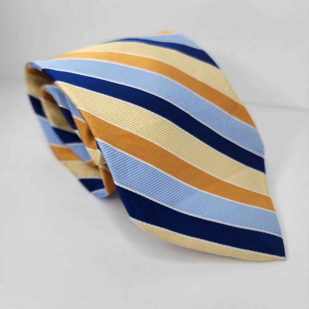 BROOKS BROTHERS MAKERS Yellow /Blue Stripe Silk Tie.